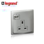 ليجراند - فيش مفرد مع USB ماليا - 13 أمبير - 250 فولت - فضي غامق thumbnail 2