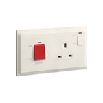 ليجراند - مفتاح مزدوج Belanko S، 2 موديول، 45A + مقبس مفتاح BS مع نيون + علامة للطباخ، 13A، 250V، Ivory thumbnail 2