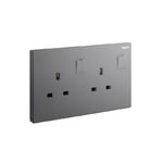 LEGRAND - Double Pole Socket Galion, BS, 2 Gang, Switched, 13A, 250V, Dark Silver thumbnail 2