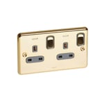 LEGRAND - Double Pole Socket Synergy Authentic, BS, 2 Gang, Switched, 13A, 250V, with Blue LED Power Indicator, Glossy Gold thumbnail 2