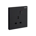 LEGRAND - Double Pole Socket Galion, BS, 1 Gang, Switched, 13A, 250V, Matt black thumbnail 2
