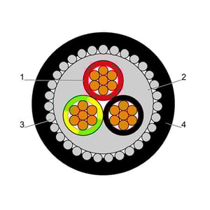 BAHRA CABLES - Power Cable Low Voltage, Cu/XLPE/SWA/PVC 1kV 2x10mm² RM + 10mm² RM, IEC 60502-1, FR-IEC 60332-1