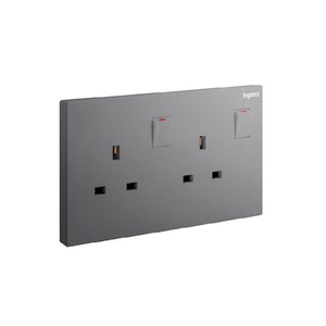 LEGRAND - Double Pole Socket Galion, BS, 2 Gang, Switched, 13A, 250V, Dark Silver