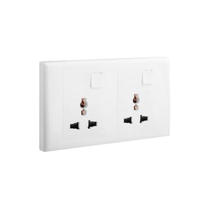 LEGRAND - Socket Eloe, Multistandard, 2 Gang, Single Pole, Switched, 16A, 250V, White