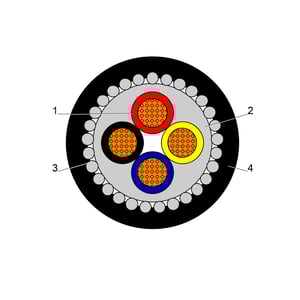 بحرة - كيبل XLPE نحاس - 4 خطوط - مقاس 6 مم - مسلح SWA - أسود - 600/1000 فولت