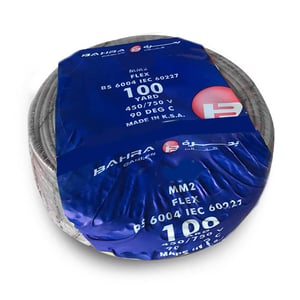 بحرة - سلك كهربائي نحاس مرن - المواصفات البريطانية - NYA - مقاس 1 مم - رمادي - 450/750 فولت - 91.44 متر