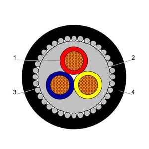 بحرة - كيبل XLPE نحاس - 3 خط - مقاس 6 مم - مسلح SWA - أسود - 600/1000 فولت