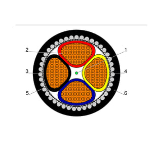 بحرة - كيبل XLPE نحاس - 4 خطوط - مقاس 50 مم - مسلح SWA - أسود - 600/1000 فولت