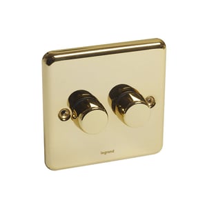 LEGRAND - Rotary Dimmer Synergy Authentic , Push On/Off, 2 Gang 2 Way, 400W, Glossy Gold