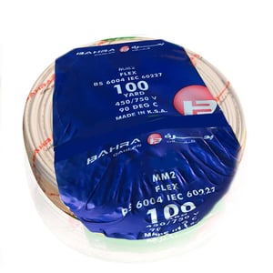 بحرة - سلك كهربائي نحاس مرن - المواصفات البريطانية - NYA - مقاس 6 مم - أبيض - 450/750 فولت - 91.44 متر