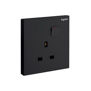 LEGRAND - Double Pole Socket Galion, BS, 1 Gang, Switched, 13A, 250V, Matt black