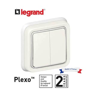 LEGRAND - Switch Plexo IP55, 2 Gang 2-Way, 10 AX, 250 V~, Flush Mounting, White