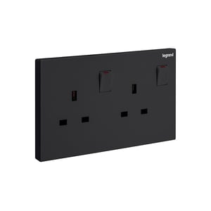 LEGRAND - Double Pole Socket Galion, BS, 2 Gang, Switched, 13A, 250V, Matt black