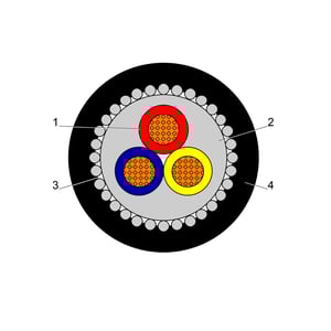 بحرة - كيبل XLPE نحاس - 3 خطوط - مقاس 4 مم - مسلح SWA - أسود - 600/1000 فولت