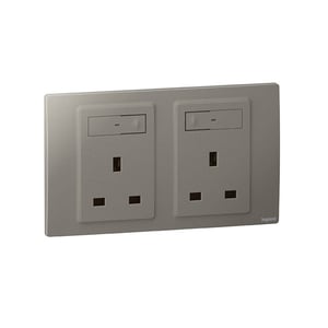 LEGRAND - Single Pole Socket Outlet Mallia Senses, BS, Switched, 13A 240V, 2 Gang, Dark Silver