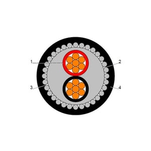 بحرة - كيبل XLPE نحاس - 2 خط - مقاس 25 مم - مسلح SWA - أسود - 600/1000 فولت