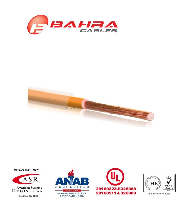 بحرة - سلك كهربائي نحاس - المواصفات الأمريكية - THHN - مقاس 14 AWG - برتقالي - 600 فولت - 152.44 متر - 3