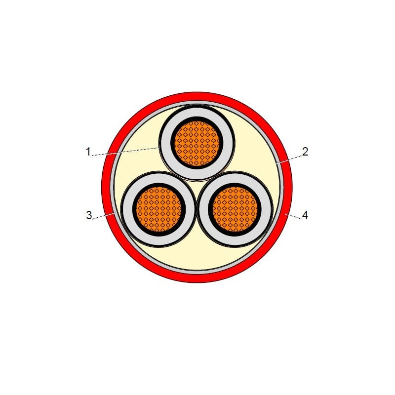 بحرة - كيبل XLPE نحاس - 3 خط - مقاس 185 مم  - أحمر - 15000 فولت - 2