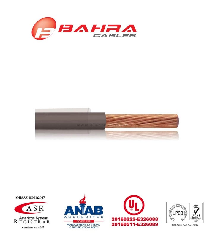 بحرة - سلك كهربائي نحاس - المواصفات الأمريكية - THHN - مقاس 12 AWG - رمادي - 600 فولت - 152.44 متر - 2