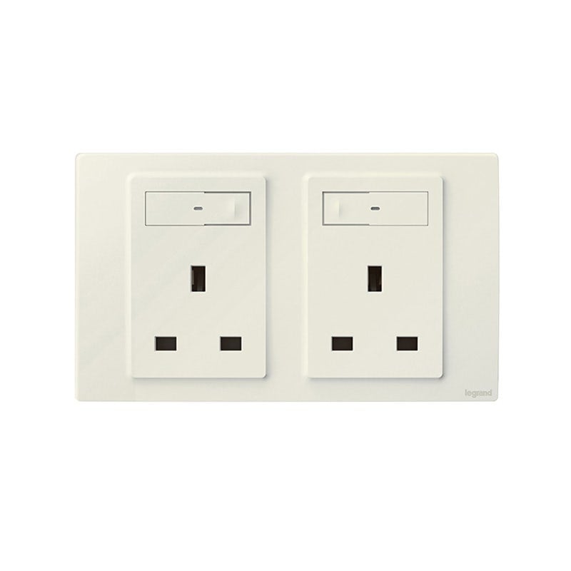 LEGRAND - Single Pole Socket Outlet Mallia Senses, BS, Switched, 13A 240V, 2 Gang, Matt White - 2