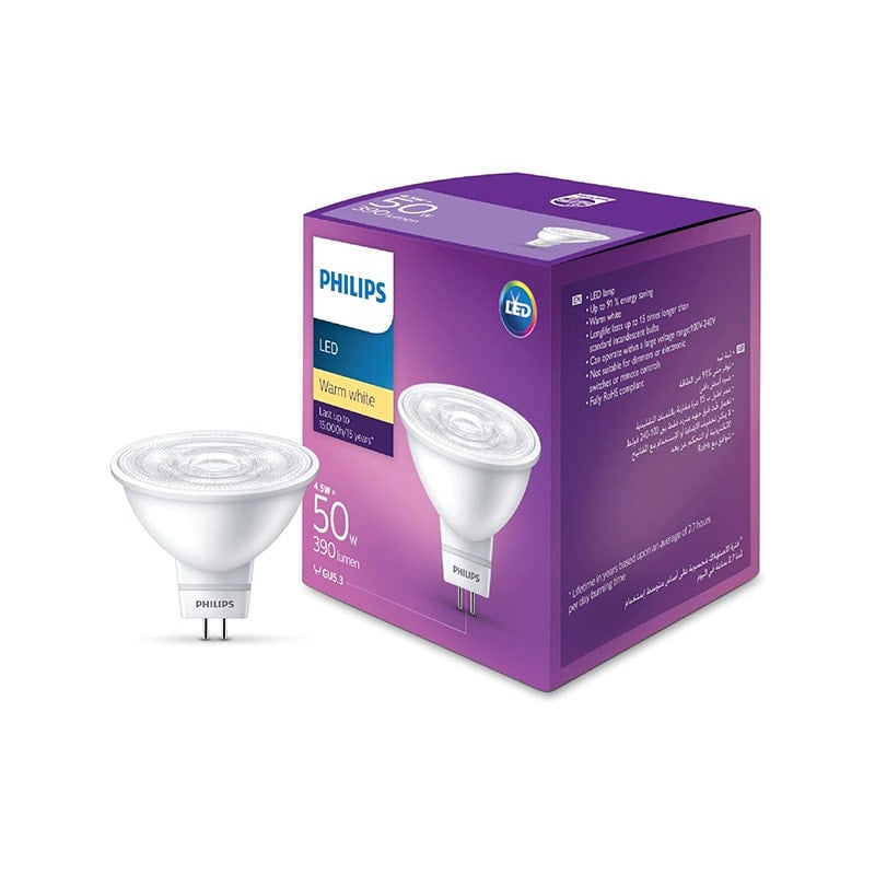 فيليبس - مصباح سبوت LED أسنشل، 4.5-50 واط، 400 لومن، 36°، 830 MR16 - 3