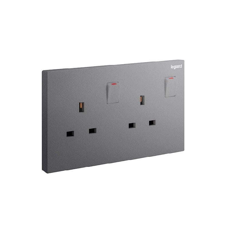 LEGRAND - Double Pole Socket Galion, BS, 2 Gang, Switched, 13A, 250V, Dark Silver - 2