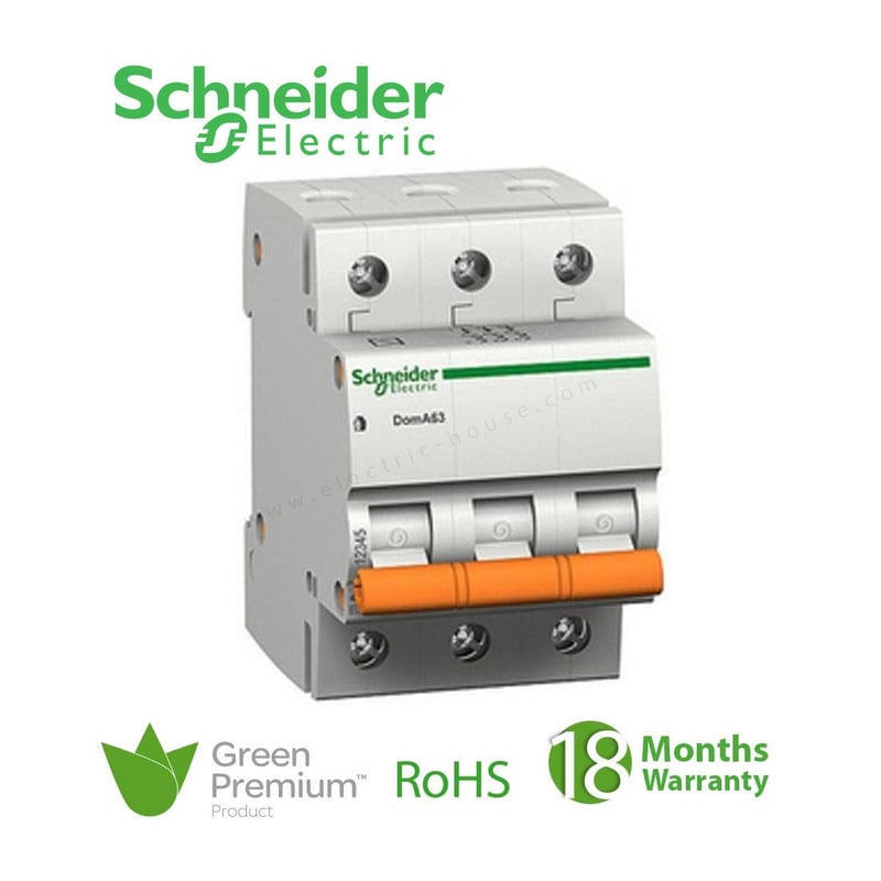 شنايدر - قاطع فرعي 3 خط - 25 أمبير - Domae, 3P, 25A, C Curve, 6000A - 2