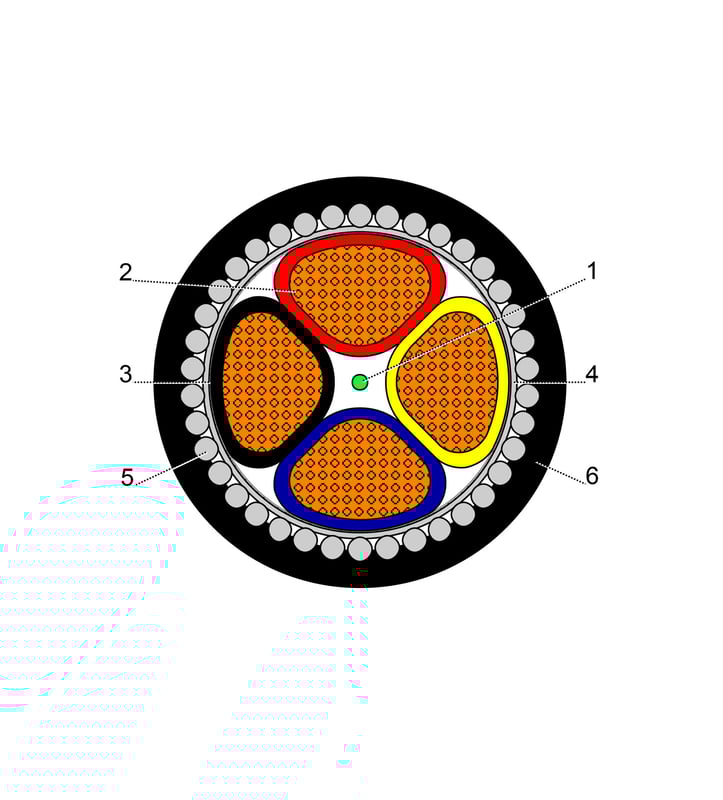 بحرة - كيبل XLPE نحاس - 4 خطوط - مقاس 35 مم - مسلح SWA - أسود - 600/1000 فولت - 2