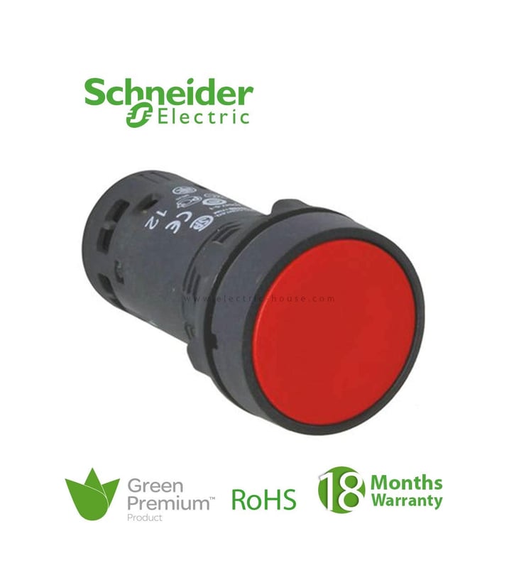 SCHNEIDER - Push Button, Spring Return, Red, 1Nc - 2
