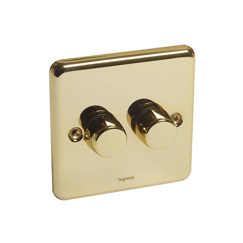 LEGRAND - Rotary Dimmer Synergy Authentic , Push On/Off, 2 Gang 2 Way, 400W, Glossy Gold - 2