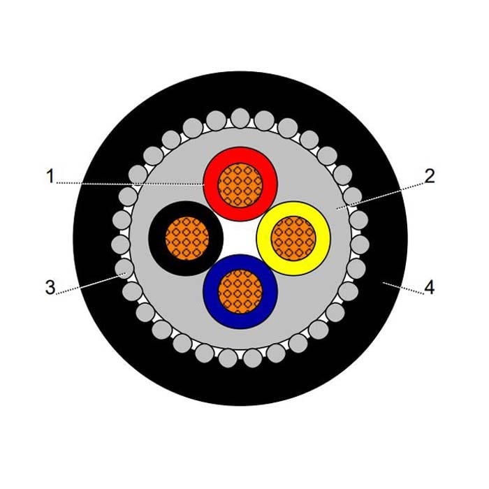 بحرة - كيبل XLPE نحاس - 4 خط - مقاس 2.5 مم - مسلح SWA - أسود - 600/1000 فولت - 2
