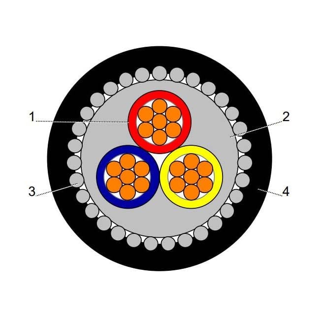 بحرة - كيبل XLPE نحاس - 3 خط - مقاس 16 مم - مسلح SWA - أسود - 600/1000 فولت - 2