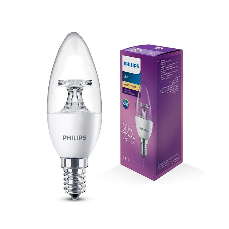 فيليبس - شمعة LED أسنشل، 5.5-40 واط، غير قابل للتعتيم E14، B35، شفاف - 3