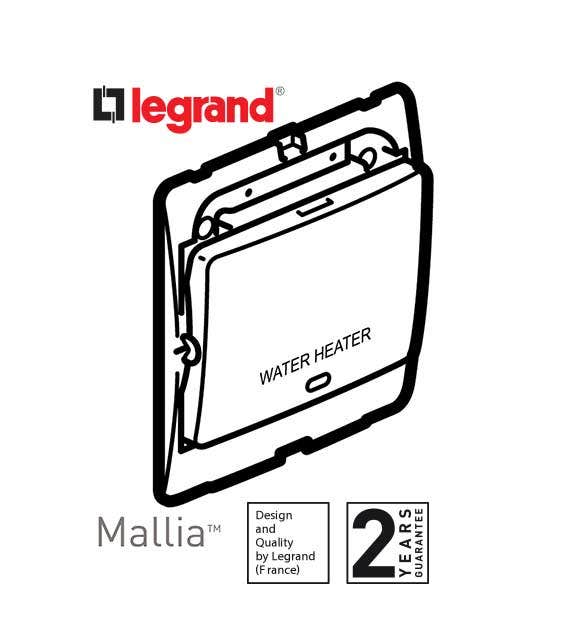 ليجراند - مفتاح سخان ماليا - 20 أمبير - 250 فولت - مع علامة Water Heater - فضي غامق - 2