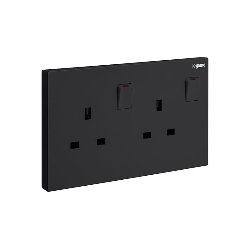 LEGRAND - Double Pole Socket Galion, BS, 2 Gang, Switched, 13A, 250V, Matt black - 2