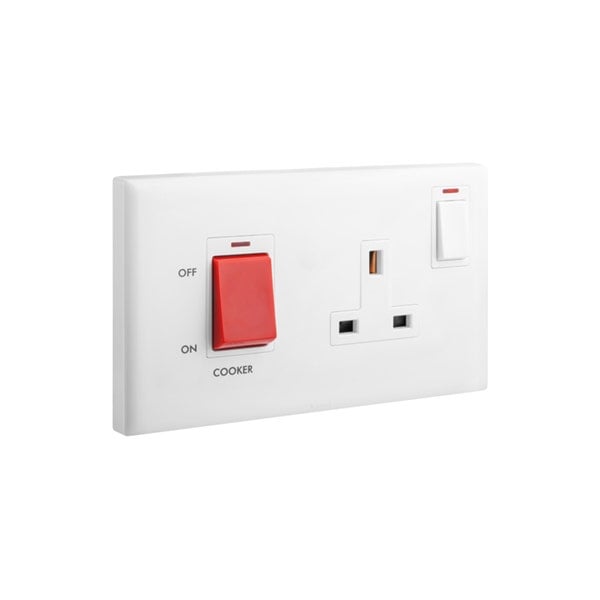 LEGRAND - Cooker Unit Eloe, 45A Double Switch + 13A BS Switched Socket + Neon, White - 2
