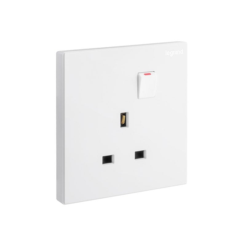 LEGRAND - Double Pole Socket Galion, BS, 1 Gang, Switched, 13A, 250V, White - 2