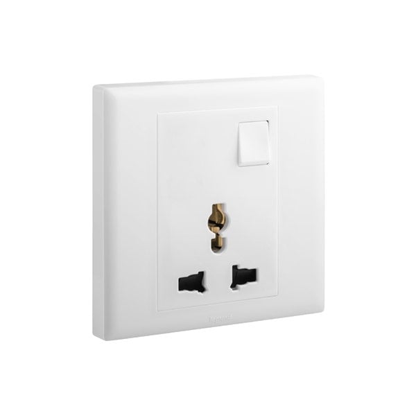 LEGRAND - Socket Eloe, Multistandard, 1 Gang, Single Pole, Switched, 16A, 250V, White - 2