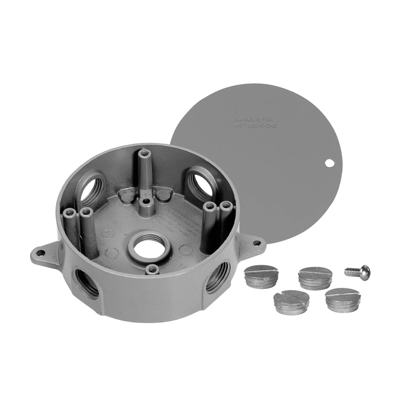 CROUSE HINDS - Box Water Proof Round 4 Dep.1&1/2" & 3/4 - W/ BLANK PLATE, GRAY - 2