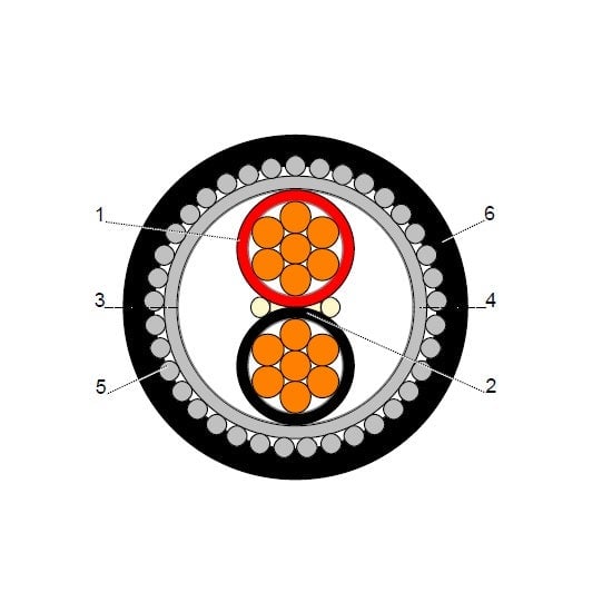 بحرة - كيبل XLPE نحاس - 2 خط - مقاس 35 مم - مسلح SWA - أسود - 600/1000 فولت - 2