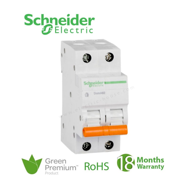 شنايدر - قاطع فرعي 2 خط - 25 أمبير - Domae, 2P, 25A, C Curve, 6000A - 2