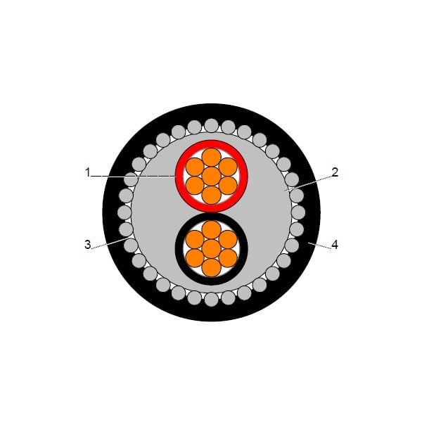 بحرة - كيبل XLPE نحاس - 2 خط - مقاس 25 مم - مسلح SWA - أسود - 600/1000 فولت - 2