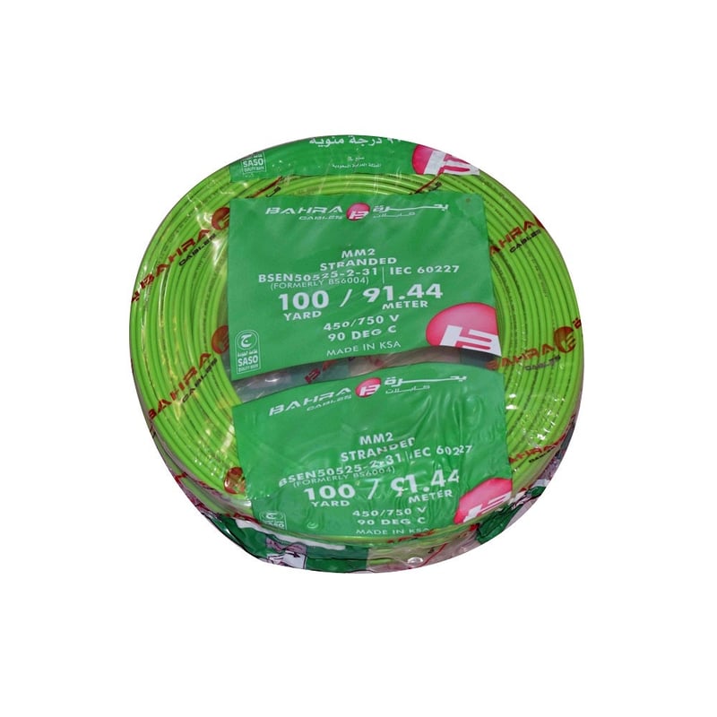 بحرة - سلك كهربائي نحاس - المواصفات البريطانية - NYA - مقاس 25 مم - أخضر - 450/750 فولت - 91.44 متر - 2