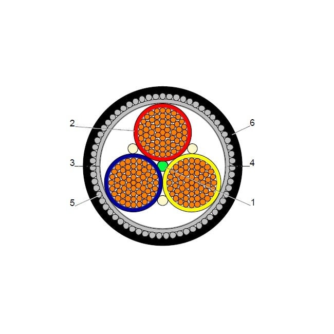 بحرة - كيبل XLPE نحاس - 3 خطوط - مقاس 240 مم - مسلح SWA - أسود - 600/1000 فولت - 2