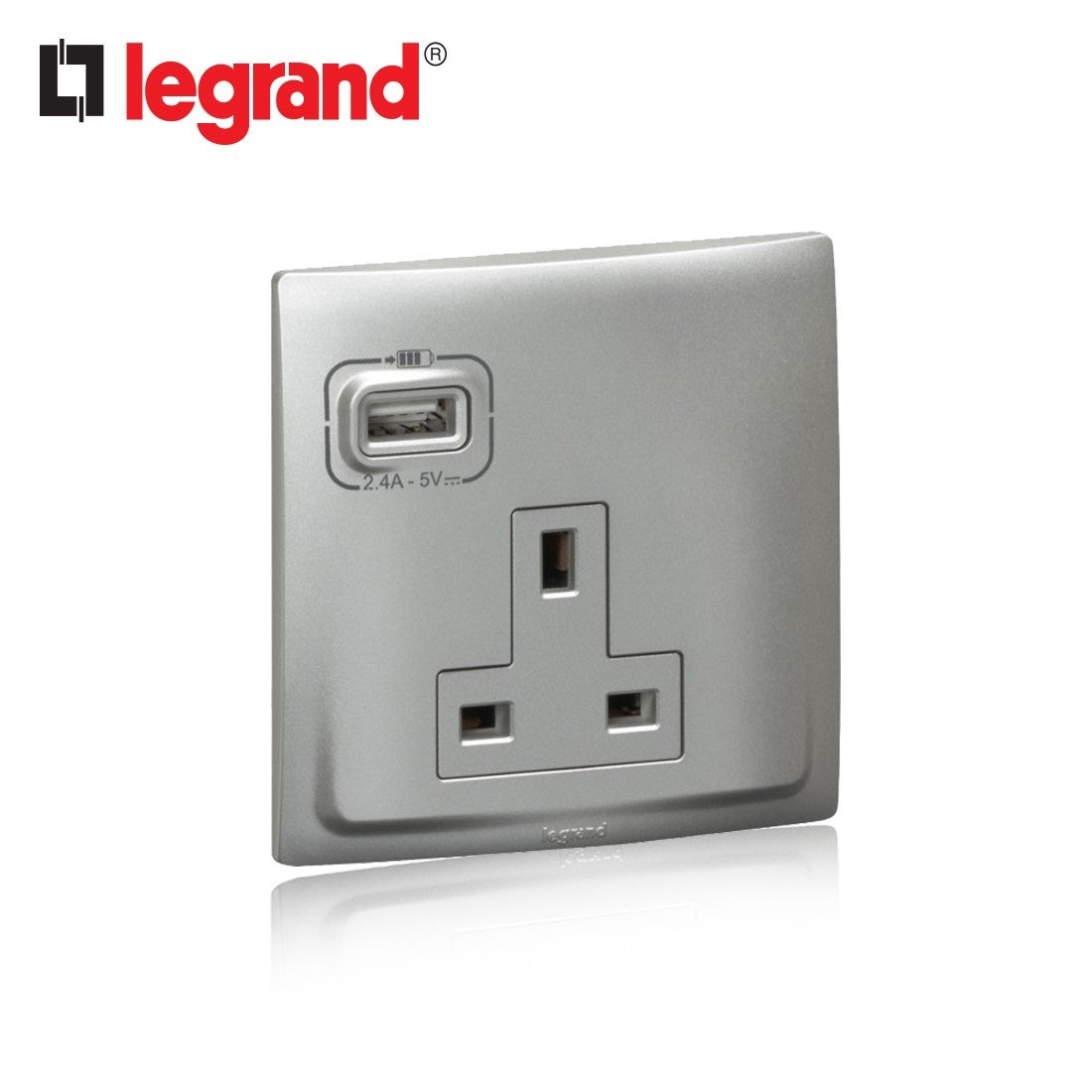 ليجراند - فيش مفرد مع USB ماليا - 13 أمبير - 250 فولت - فضي غامق - 1