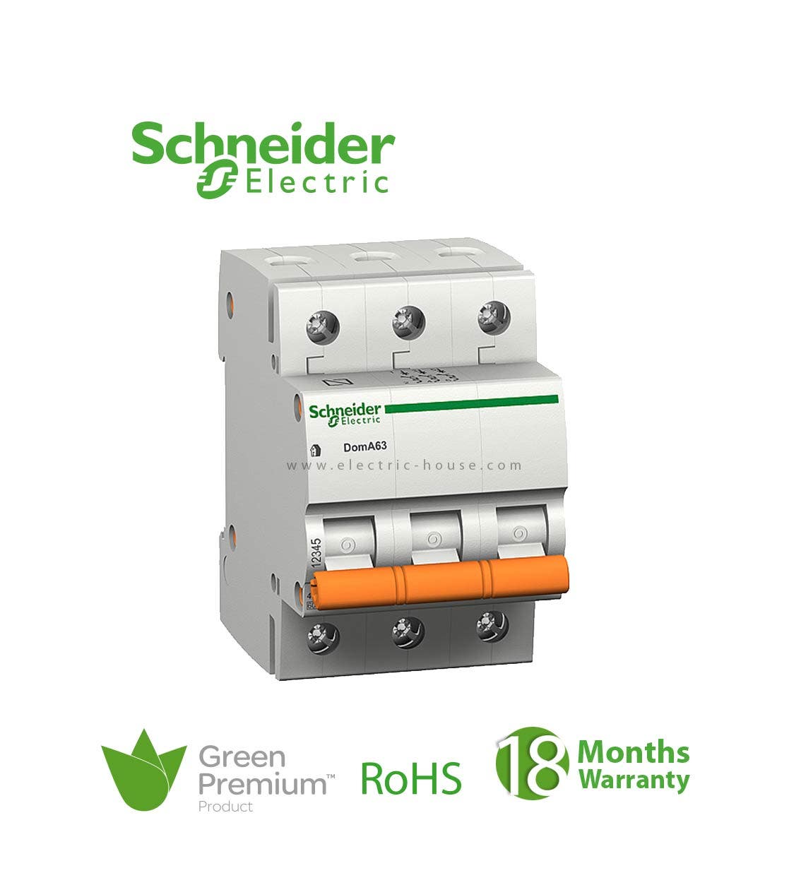 شنايدر - قاطع فرعي 3 خط - 32 أمبير - Domae, 3P, 32A, C Curve, 6000A - 1