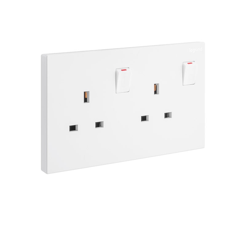 LEGRAND - Double Pole Socket Galion, BS, 2 Gang, Switched, 13A, 250V, White - 1