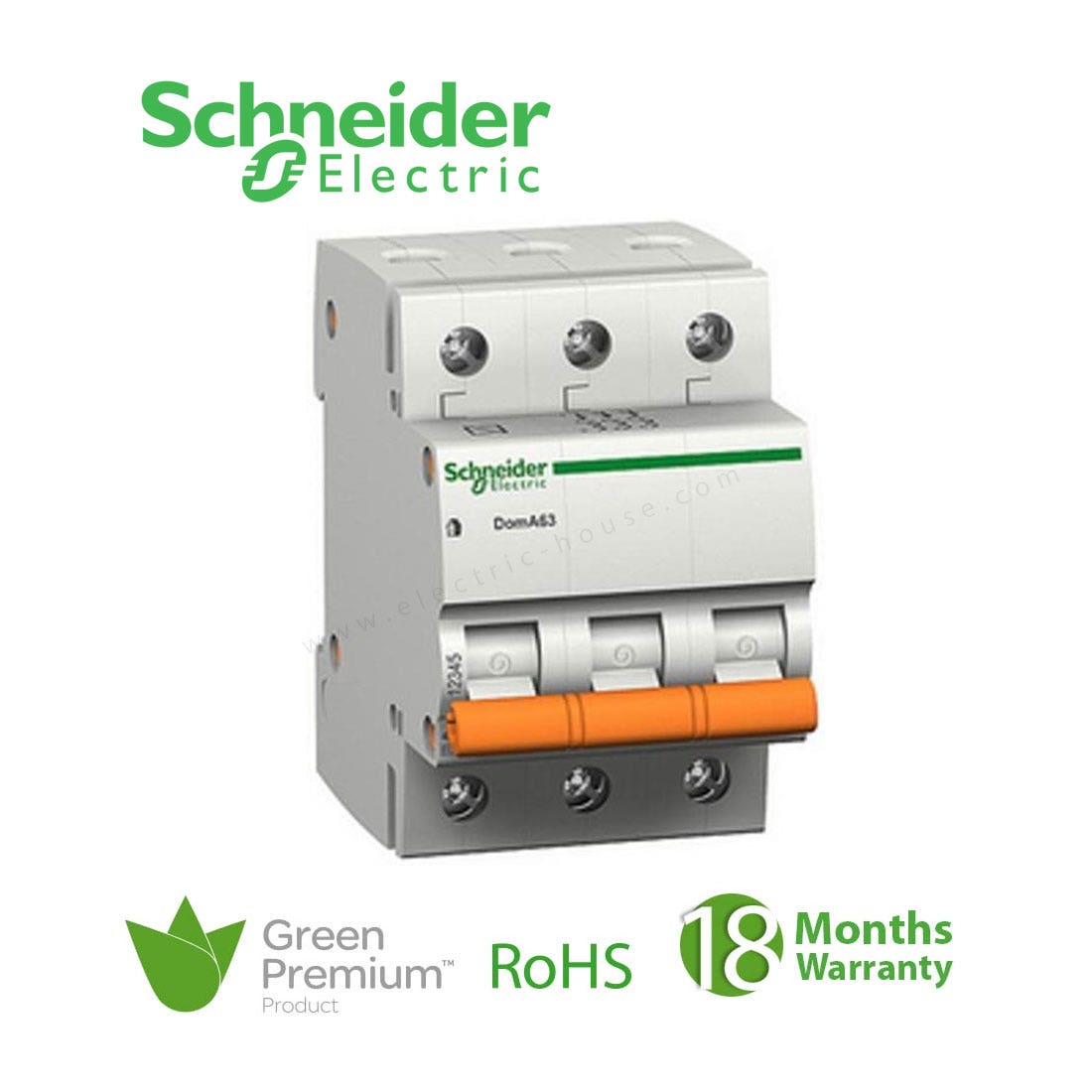 شنايدر - قاطع فرعي 3 خط - 10 أمبير - Domae, 3P, 10A, C Curve, 6000A - 1