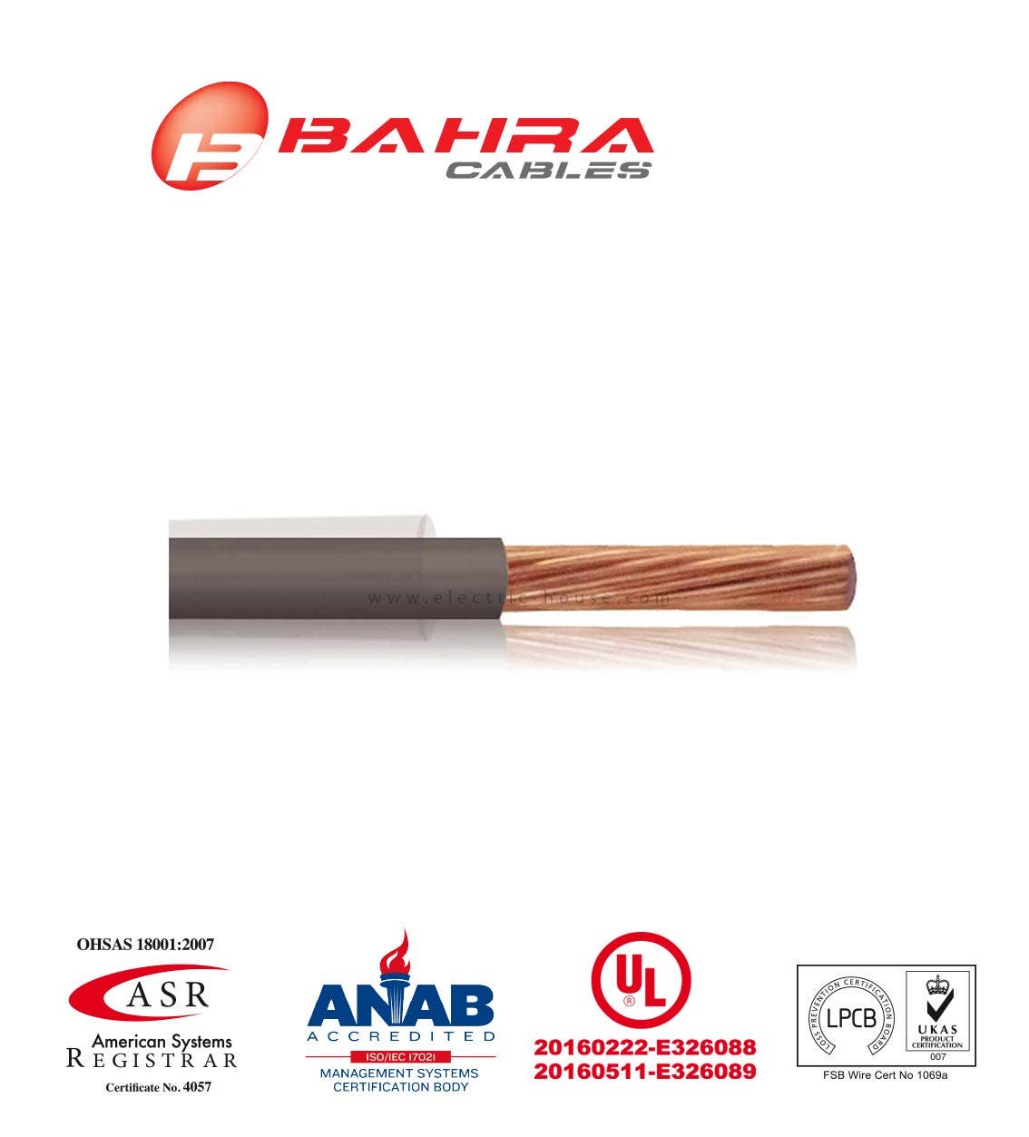 بحرة - سلك كهربائي نحاس - المواصفات الأمريكية - THHN - مقاس 12 AWG - رمادي - 600 فولت - 152.44 متر - 1