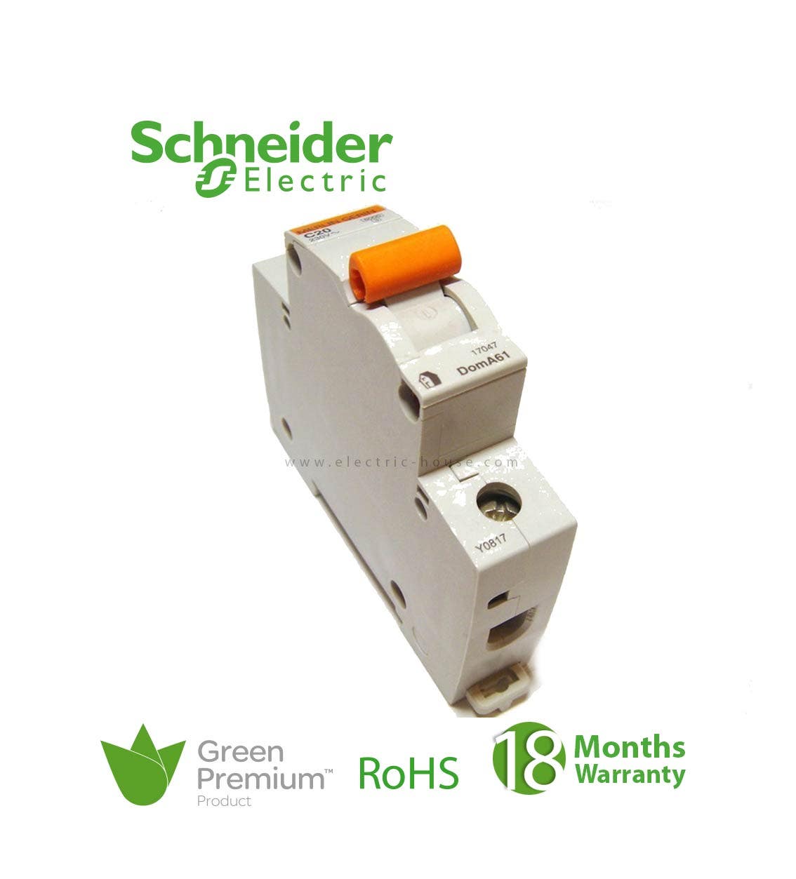 شنايدر - قاطع فرعي 1 خط - 20 أمبير - Domae, 1P, 20A, C Curve, 6000A - 1